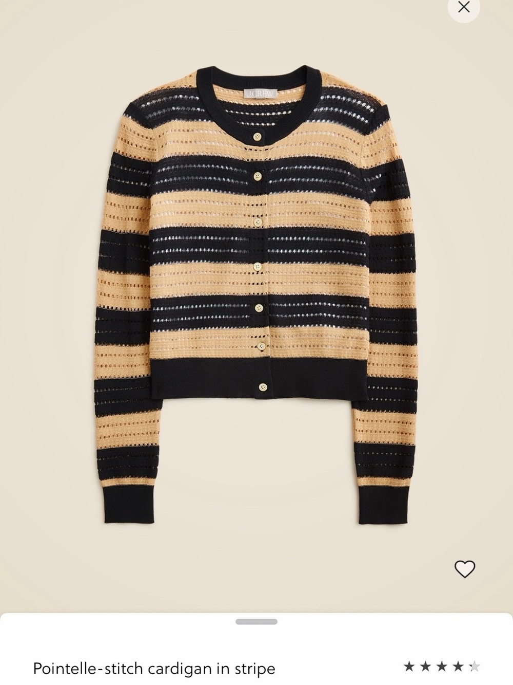 J. Crew Black & Tan Striped Pointelle Cardigan